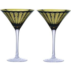 ARTLAND — Midnight Peacock Martini glāzes — zelta un melna — komplektā 2–250 ml ietilpība vienā glāzē — ideāls kokteiļu aksesuārs, garas glāzes Margaritai un citiem kokteiļiem
