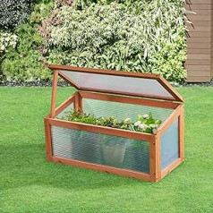 casa.pro Laarbeek Mini Wooden Cold Frame Greenhouse 60 x 30 cm Cold Frame Plant Bed Pine Wood Polycarbonate