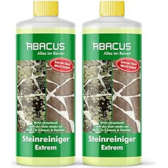 ABACUS Stone Cleaner Extreme Intensive Stone Cleaner izmantošanai ārpus telpām ar tūlītēju efektu, noņem netīrumus, zaļumu, ķērpjus un aļģes uz akmeņiem minūtēs, 2 x 1000 ml