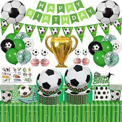 Iepakojumā 152 Futbols Bērnu dzimšanas dienas svinību galda piederumi Futbola Dekorācijas Baloni Galda piederumi Papīra trauki Pasaules kausa futbolā ballīšu piederumi Baloni ar šķīvjiem Krūzes 20 viesiem