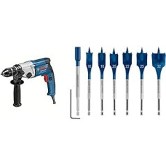 Bosch Professional GBM 13-2 RE urbis (750 vati, kastē) + 7 Expert SelfCut ātruma plakano frēzēšanas urbju komplekts (skujkokam, rupjai skaidu plātnei, diametrs 16–32 mm, piederumi)