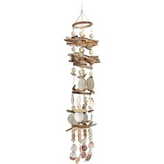 Relaxdays Windspiel mit Muscheln, maritimes Holz Klangspiel für Balkon, Garten-Deko, Capizmuschel Mobile, 107 cm, natur