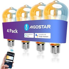 Aigostar Alexa Light Bulb E27 Edison Light Bulb 6W 805LM Aptumšojamas retro gaismas spuldzes ST64 Smart Lamp WiFi Aptumšojams 2700K-6500K App Control Savietojams ar Alexa un Google Assistant Gold Pack of 4