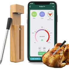 Grila termometrs Bezvadu gaļas termometrs Bezvadu gaļas termometrs BBQ, cepeškrāsns, grila, virtuves, kūpinātāja, rotaslietas | 165 pēdu bezvadu Bluetooth diapazons | iOS un Android lietotne