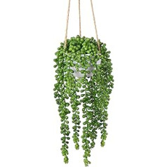 Senecio Hanging Plant, Frosted Hanging Artificial Succulent Plants for Indoor and Outdoor Decoration, Height 35.5 cm, in Hanging Basket