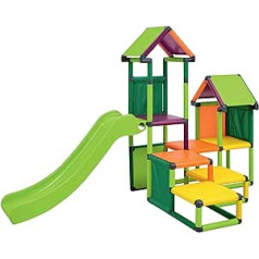 pārvietojiet un piestipriniet Gesa Play Tower kāpšanas tornis ar slidkalniņu maziem bērniem ar rāpojošu tuneli (ābolu zaļš/zaļš/dzeltens/oranžs/fuksīns)