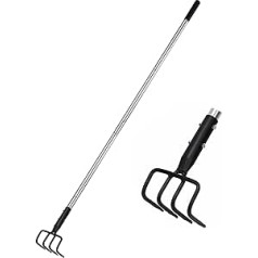 BARAYSTUS Long Hand Cultivator, Carbon Steel & Stainless Steel Tiller Cultivator, Garden Cultivator with Telescopic Handle and Soft Handle Cover, Hand Tiller for Digging, Loosening, Weeding