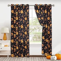 LORDTEX Halloween Decor iekštelpu/āra aizkari, 132 x 213 cm, melni, 2 paneļu komplekts - ūdensnecaurlaidīgi, privātuma saules aizkari ar cilpām iekšpagalmam, lapenei, verandai, klājam, Lanai un kabīnei