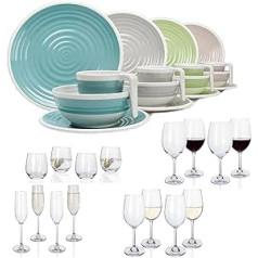 Melamine Camping Tableware Set for 1-4 People Harmony 4-32 Pieces + Glasses Water Glasses Wine Glasses Champagne Glasses Flute Tableware Picnic BBQ Cookware