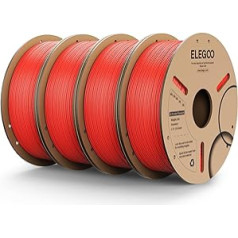 ELEGOO PLA kvēldiegs 1,75 mm, 3D printera kvēldiegs PLA izmēru precizitāte +/- 0,02 mm, saderīgs ar FDM printeri, 4 kg (1 kg/spole), sarkans