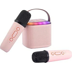 Umelee karaoke iekārta bērniem/pieaugušajiem, pārnēsājams mini Bluetooth skaļrunis ar 2 bezvadu mikrofoniem un LED gaismām, karaoke dāvana meitenēm un zēniem dzimšanas dienas svinībās mājās (rozā krāsā)