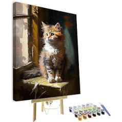 TISHIRON skaitļu krāsa Pieaugušo kaķēnu akrila glezna ar cipariem Komplekti ar otām Cat Adult Paint by Numbers Komplekti Audekls Dāvanas Amatniecība 40 x 50 cm (rāmis)