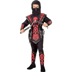 Ciao Skull Ninja Costume Boys (izmērs 9-11 gadi), melns/sarkans