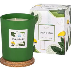 AVA & MAY Bali aromātiskā svece (180g) - vegāniska sojas vaska svece ar 40 stundu degšanas laiku - ar augstas kvalitātes jasmīnu, krustnagliņām un pačūlijas smaržu eļļu