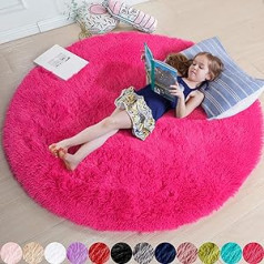 Soft Rug for Bedroom, Fluffy Living Room, Children's Room, Plush Rug, Grey Rug, Rectangular, Cute Room Decoration, Baby, 4 x 4 Feet, Hot Pink