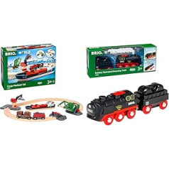 BRIO World 33061 Container Hafen Set -ab 3 Jahren & World 33884 Batterie-Dampflok mit Wassertank - Lokomotive mit echtem kühlen Dampf und Wasserbehälter zum Nachfüllen - Empfohlen ab 3 Jahren