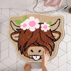 Ubaywey Highland Cow vannas paklājiņš, Flocked Doormat mazgājams vannas istabas paklājs, vannas dušas paklājs bērnu istabai, guļamistaba, viesistabas dekors (B stils, 60 x 69 cm)