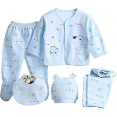 Gajaous Baby 5 pieces Newborn Cotton Grow Top cepures bikses PlaySuit komplekti apģērbs, zils #1, 0-3 mēneši, zils #1