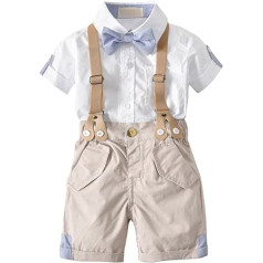 GGBaby Boys' Summer Short-Sleeved Shirt with Bow Tie and Shorts with Braces Set Toddler Gentleman Suit