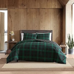 Edijs Bauers Woodland Tartan kolekcija | 100% kokvilna, mīksta un omulīga, augstākās kvalitātes rūtīta apgriežams segas pārvalks, atbilstošs spilvendrāna, 2-daļīgs gultas veļas komplekts, dvīņi, zaļš, USHSFN1126309