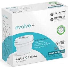 Aqua Optima Evolve+ ūdens filtra kasetne 6 pack (6 mēnešu piegāde) saderīga ar Brita Maxtra+ un PerfectFit, 5 pakāpju filtru sistēma samazina hlora, kaļķakmens un citus piemaisījumus