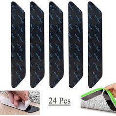 Pack of 24 Carpet Grippers, Reusable Anti-Curling Carpet Tape, Double-Sided, Non-Slip, Carpet Tape for Hardwood Floors, Tiles Floors, Rugs for Fixing Carpets and Flat Corners (18 cm)