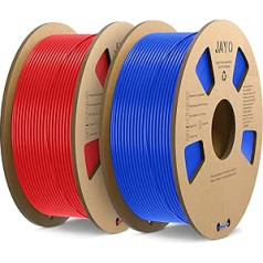 JAYO PLA kvēldiegs 1,75 mm, PLA 3D printera kvēldiegs, izmēru precizitāte +/- 0,02 mm, 1,1 kg spole, 2 pakas, PLA 2,2 kg, zils + sarkans