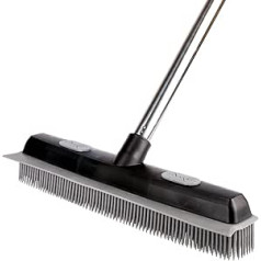 Pet Hair Broom with Carpet Rake and Squeegee, 2 in 1 Floor Brush for Carpet, 62