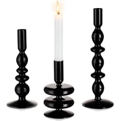 Glasseam Candle Holder Black Taper Candle Holder, Set of 3 Glass Candle Holders, Chic Candle Holder Christmas for Home Decoration, Candle Holder Taper Candles Stand for Birthday Halloween Table