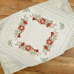 Duftin Poinsettia Ziemassvētku zvaigznes izšūšanas komplekts iepriekš apdrukāts galdauts 90 x 90 cm DIY amatniecības komplekts pieaugušajiem izšūšanai ar izšūšanas veidni un izšūšanas adatu un izšūšanas diegu