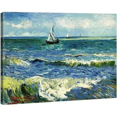 Wieco Art Ölgemälde-Reproduktion „Das Meer bei Les Saintes-Maries-de-la-Mer“ fon Vincents van Gogs, klasiskais Giclée-Kunstdruck auf Leinwand, Wanddekoration für zu Hause, zils, 16x12 collas (40x30 cm)