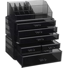 SONGMICS Acrylic Cosmetic Organizer aplauzuma organizators ar 6 atvilktnēm, glabāšana vannas istabai Guļamistabas kosmētikas organizators lūpu krāsai Acu ēnas nagu lakas otiņas pamats