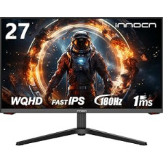 INNOCN 27G1R Plus 27 collu spēļu monitors, IPS 2560 x 1440 QHD@180Hz 99% sRGB krāsu telpas HDMI displeja ports, Game-Plus, VESA (75 x 75), melns