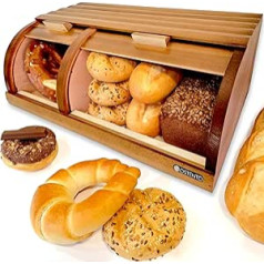 OSTENTO koka maizes tvertne ar ruļļa vāku | Liela maizes tvertne ar 2 sarullējamiem priekšējiem atlokiem virtuvei (44 x 27 x 16 cm) lieliski piemērota maizei, rullīšiem, kūkām un cepumiem — ražots Eiropā