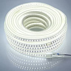 pcning LED sloksne 20 m 220 V 230 V 5730 120 gaismas diodes/m ar ES kontaktdakšu, 20 metri 6000 K vēsi balta LED sloksne ar barošanas avotu āra (vēsi balts, 20.00)