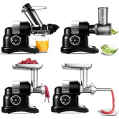 AMZCHEF 4-in-1 - Juicer/Vegetable Cutter/Meat Grinder/Sausage Maker - Slow Juicer with 80 mm Opening for Whole Fruit and Vegetables - High Performance Juicer with Multifunctional Attachment - Black