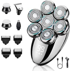 Bald Razor Wet and Dry, 6-in-1 Upgrade LED Head Shaver for Bald with 7 Rotating Shaving Heads, Beard Nose Hair Trimmer Care Kit, Wireless Rechargeable Head Shaver for Men