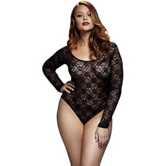 BACI Lingerie - RESILLE Bodysuit Jacquard Pattern ar garām piedurknēm, melns