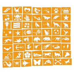 Stickerworld24 Glitter tattoo set Big Party with Pro Glue, 24x, 2x Brush Glitter 56x Tattoo Stencil