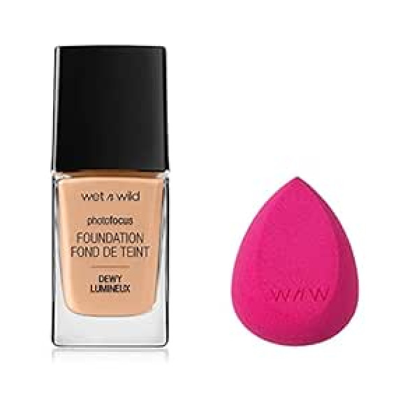 Wet N Wild Wet 'n' Wild Foundation Photofocus Dewy + Cosmetic Sponge - Набор для макияжа: Foundation Dewy + Make Up Sponge, Classic Beige