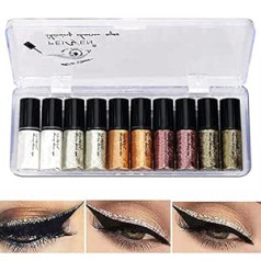 Aesyorg 10 Pieces Diamond Glitter Eyeliner Liquid Set 5 Colors Liquid Eyeshadow Acu Makeup Shimmer Metālisks acu ēnas Izturīgs ūdensizturīgs mirdzums Cosplay ballīšu grimam