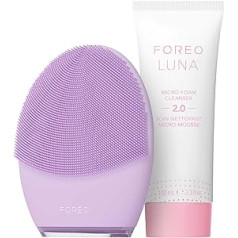 ‎Foreo FOREO Deep Clean Luna 3 komplekts - elektriska sejas tīrīšanas birste jutīgai ādai + Luna mikroputu tīrīšanas līdzeklis 2.0, 100 ml - Ikdienas sejas tīrīšana un masāža - Sejas kopšana - Poru samazinātājs