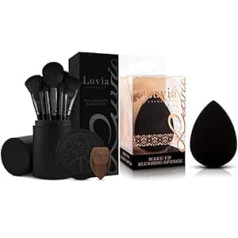 Luvia Cosmetics Luvia, Prime Vegan Pro kosmētikas otu komplekts, Black & Rose Gold & Luvia Beauty Blender sūklis, Make-Up Egg, īpaši mīksts maisīšanas sūklis, mūžīgs melns, kosmētikas sūklis