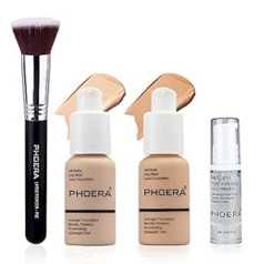 Abrus ® — набор для макияжа Phoera Full Coverage Foundation — включает 2 матовых тональных крема по 30 мл, тональный крем для лица 6 мл и плоскую кисть кабуки д