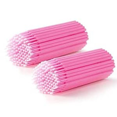 Annhua Pack of 200 Micro Eyelash Extension Brushes, Disposable Micro Applicator Brushes for Eyelash Extensions, Makeup, Dental Care and Cleaning, Pink