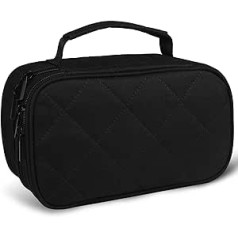 Gloppie Cosmetic Bag Дорожная косметичка для девочек с отделением для кистей Косметичка с отделением для кистей Портативная двухслойная водонепроницаемая косметичка-органайзер Сумка для туалетных принадлежностей, Черный и клетчатый дизайн,