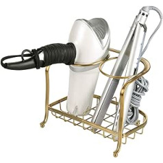 mDesign Hair Dryer & Straightener Holder - Ideal for Storing Hair Dryer, Straighteners, Hair Brushes etc - Hair Dryer Holder and Metal Storage Basket - Brass