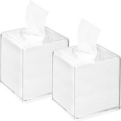 Yopay 2 Pieces Square Tissue Dispenser Box, Transparent Face Acrylic Tissue Box Holder, Napkin Organizer for Dryer Sheets