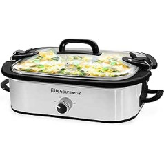 Elite Gourmet MST-5240SS Crock Slow Cooker, Locking Lid Adjustable Temperature Keep Warm Oven & Dishwasher-Safe Casserole Pan, 3.5Qt Capacity, Stainless Steel