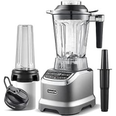 AMZCHEF 2-in-1 Stand Mixer with Two Mixing Containers - Blender Mixer High Performance Mixer 2000 Watt - 1.85 Litre Mixer Smoothie Maker with 6 Blades - Portable 600 ml Bullet Mixer with Lid - Grey